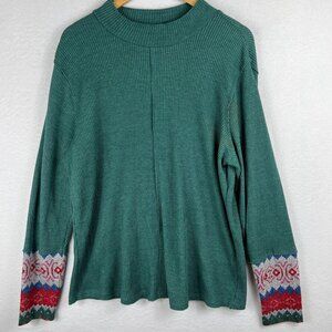 Maurices Womens Green Long Sleeve Knit Mock Neck Tee Size XXL Fair Isle Cuff
